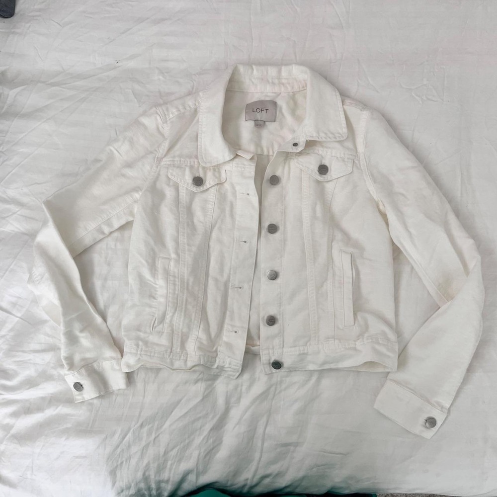 LOFT white linen blend trucker jacket button front dual pockets – XS